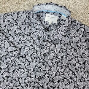 Construct Slim Fit 4 Way Stretch Mens Medium Black White AOP Floral Button Down